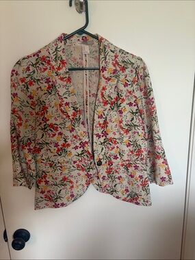 Forever 21 Floral Print Blazer in Cream with Pink, Yellow & Green